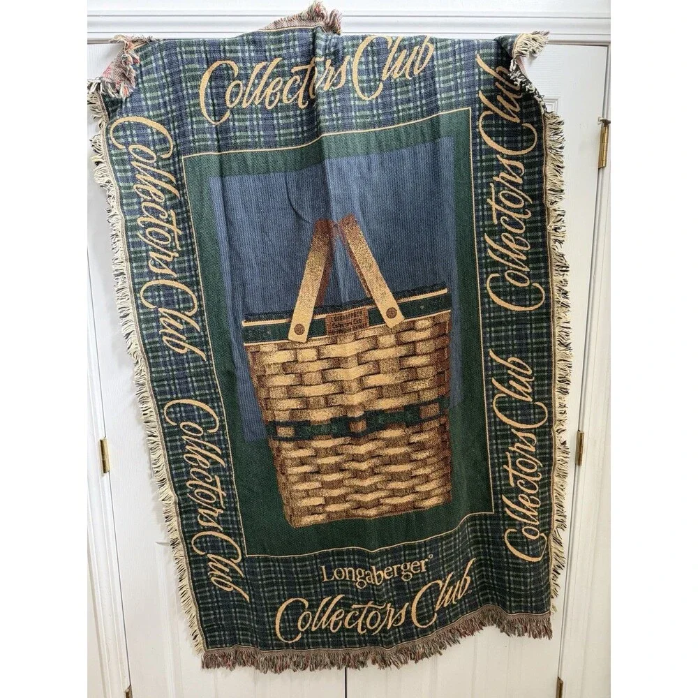 Longaberger 1999 Collectors Club Tapestry Cotten Throw Blanket Baskets 67 x 46